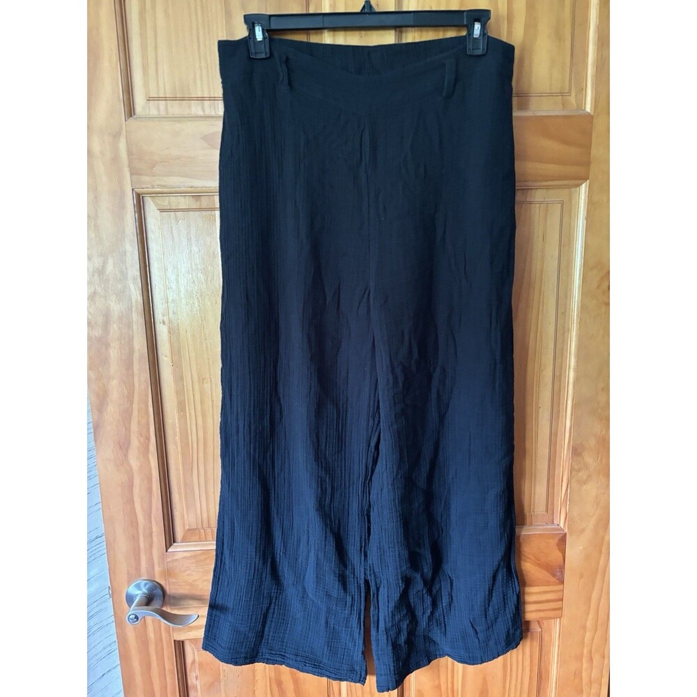 Abercrombie & Fitch Sloan Wide Leg Trousers Size XL 100% Cotton Black Beach